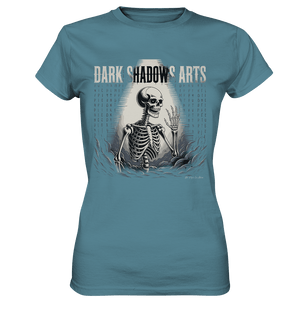 Defiant Bones – Erhobenes Skelett in mystischem Nebel - DSA - Ladies Premium Shirt | Lady - Shirts | Dark Shadows Arts