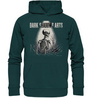 Defiant Bones – Erhobenes Skelett in mystischem Nebel - DSA - Organic Hoodie | Hoodies | Dark Shadows Arts