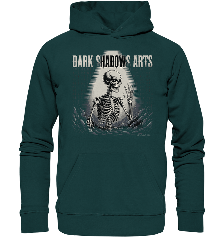 Defiant Bones – Erhobenes Skelett in mystischem Nebel - DSA - Organic Hoodie | Hoodies | Dark Shadows Arts