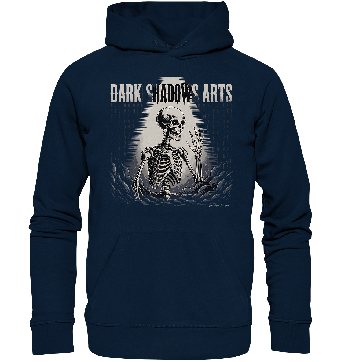 Defiant Bones – Erhobenes Skelett in mystischem Nebel - DSA - Organic Hoodie | Hoodies | Dark Shadows Arts