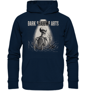 Defiant Bones – Erhobenes Skelett in mystischem Nebel - DSA - Organic Hoodie | Hoodies | Dark Shadows Arts