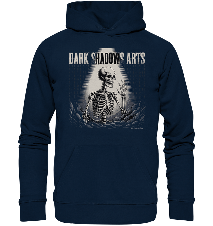 Defiant Bones – Erhobenes Skelett in mystischem Nebel - DSA - Organic Hoodie | Hoodies | Dark Shadows Arts