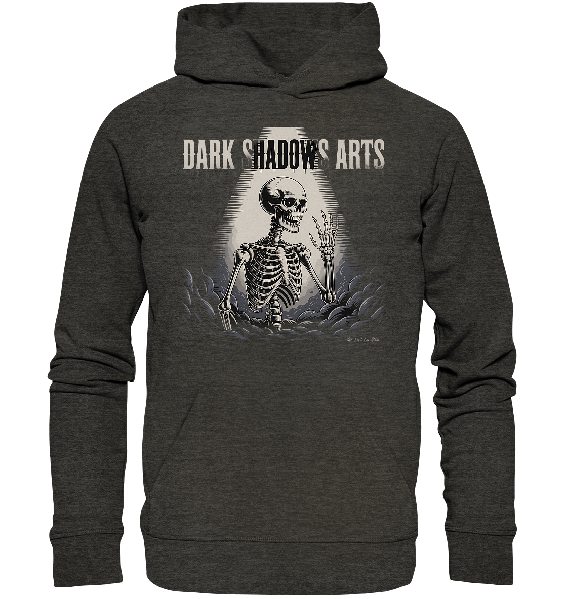 Defiant Bones – Erhobenes Skelett in mystischem Nebel - DSA - Organic Hoodie | Hoodies | Dark Shadows Arts