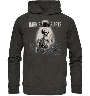 Defiant Bones – Erhobenes Skelett in mystischem Nebel - DSA - Organic Hoodie | Hoodies | Dark Shadows Arts