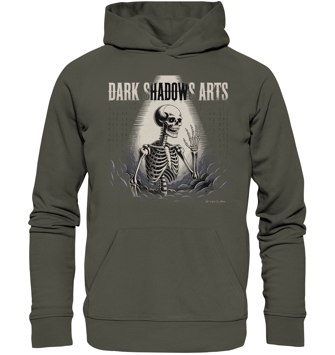 Defiant Bones – Erhobenes Skelett in mystischem Nebel - DSA - Organic Hoodie | Hoodies | Dark Shadows Arts
