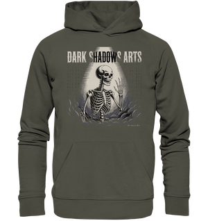 Defiant Bones – Erhobenes Skelett in mystischem Nebel - DSA - Organic Hoodie | Hoodies | Dark Shadows Arts