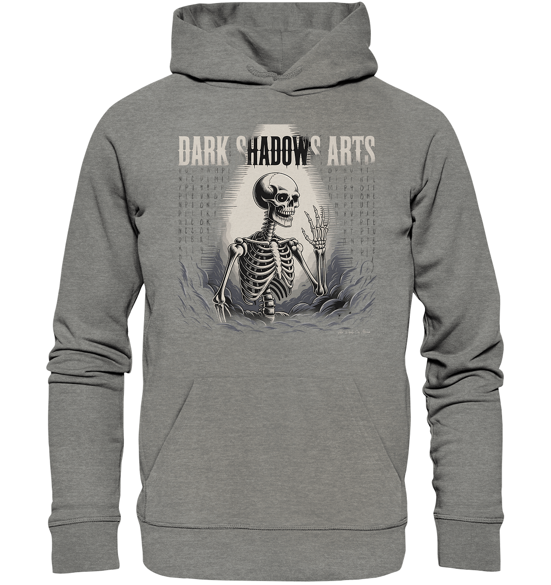 Defiant Bones – Erhobenes Skelett in mystischem Nebel - DSA - Organic Hoodie | Hoodies | Dark Shadows Arts