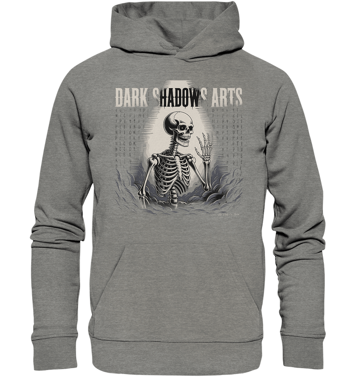 Defiant Bones – Erhobenes Skelett in mystischem Nebel - DSA - Organic Hoodie | Hoodies | Dark Shadows Arts