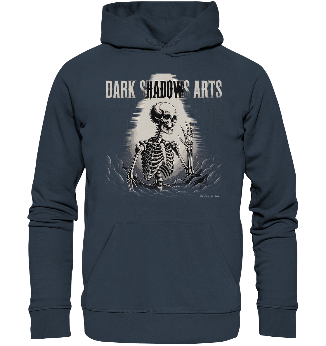 Defiant Bones – Erhobenes Skelett in mystischem Nebel - DSA - Organic Hoodie | Hoodies | Dark Shadows Arts