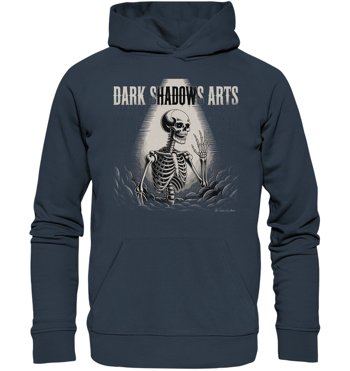 Defiant Bones – Erhobenes Skelett in mystischem Nebel - DSA - Organic Hoodie | Hoodies | Dark Shadows Arts