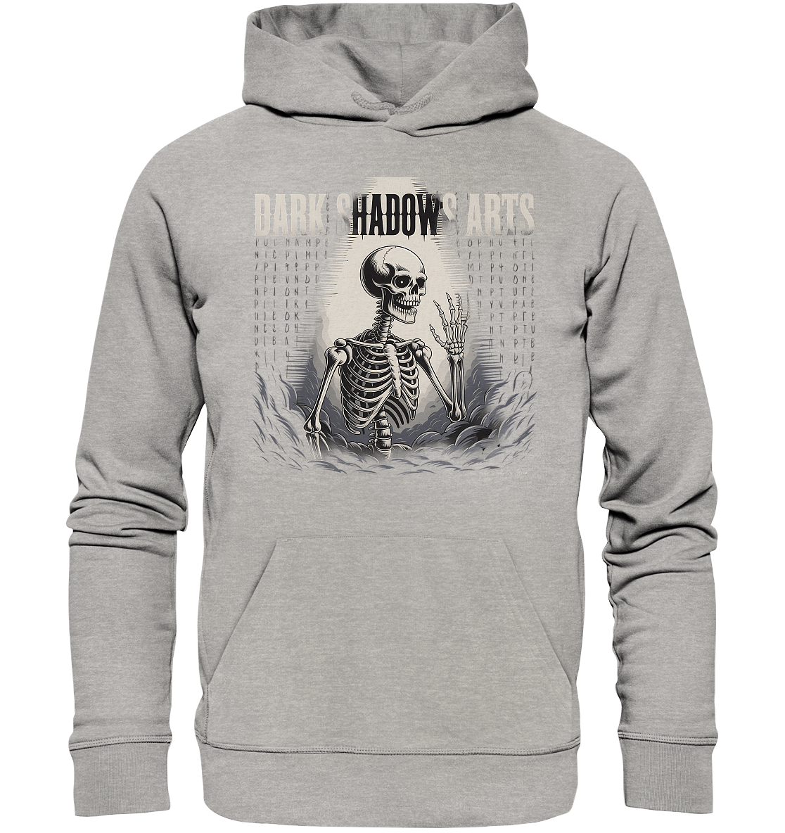 Defiant Bones – Erhobenes Skelett in mystischem Nebel - DSA - Organic Hoodie | Hoodies | Dark Shadows Arts