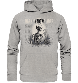 Defiant Bones – Erhobenes Skelett in mystischem Nebel - DSA - Organic Hoodie | Hoodies | Dark Shadows Arts