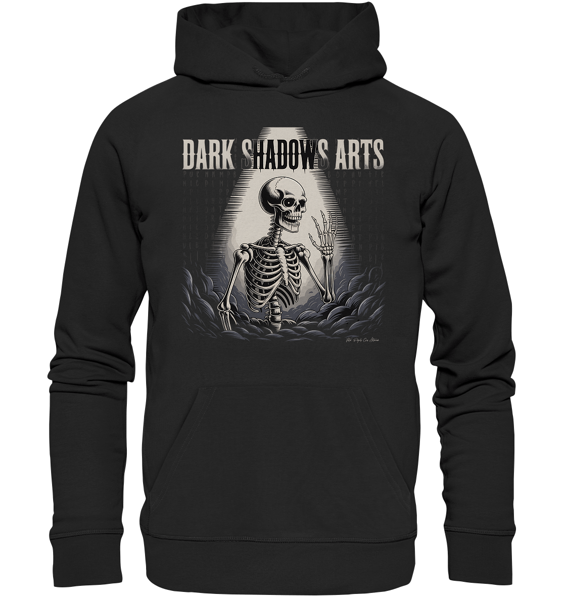 Defiant Bones – Erhobenes Skelett in mystischem Nebel - DSA - Organic Hoodie | Hoodies | Dark Shadows Arts
