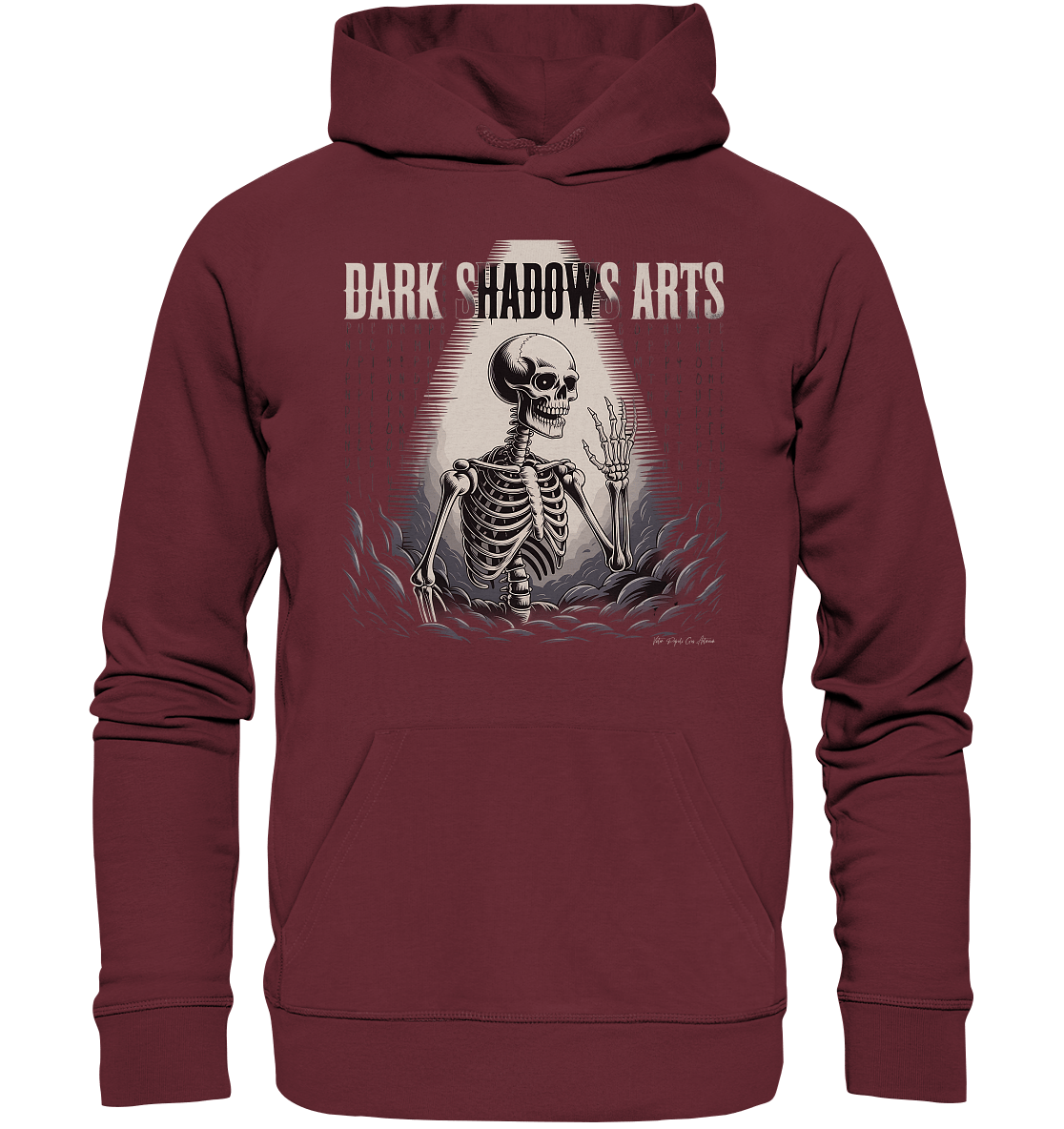 Defiant Bones – Erhobenes Skelett in mystischem Nebel - DSA - Organic Hoodie | Hoodies | Dark Shadows Arts