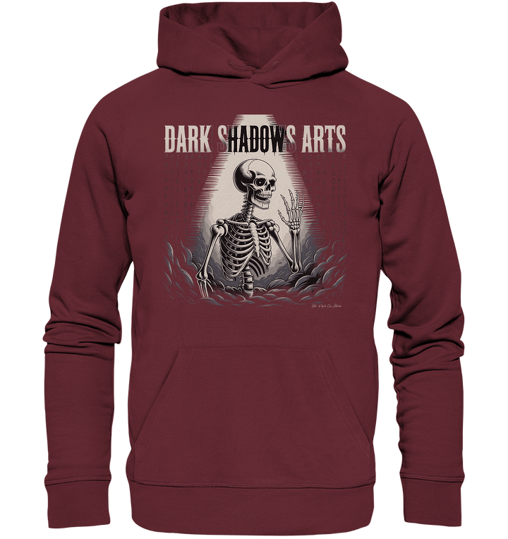 Defiant Bones – Erhobenes Skelett in mystischem Nebel - DSA - Organic Hoodie | Hoodies | Dark Shadows Arts