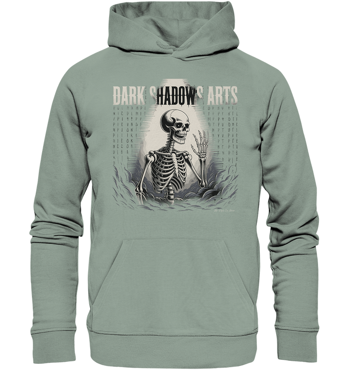 Defiant Bones – Erhobenes Skelett in mystischem Nebel - DSA - Organic Hoodie | Hoodies | Dark Shadows Arts