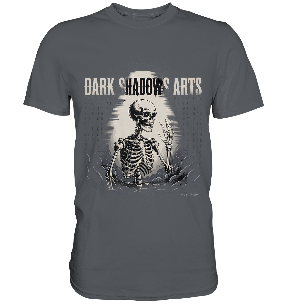 Defiant Bones – Erhobenes Skelett in mystischem Nebel - DSA - Premium Shirt | Unisex - Shirts | Dark Shadows Arts