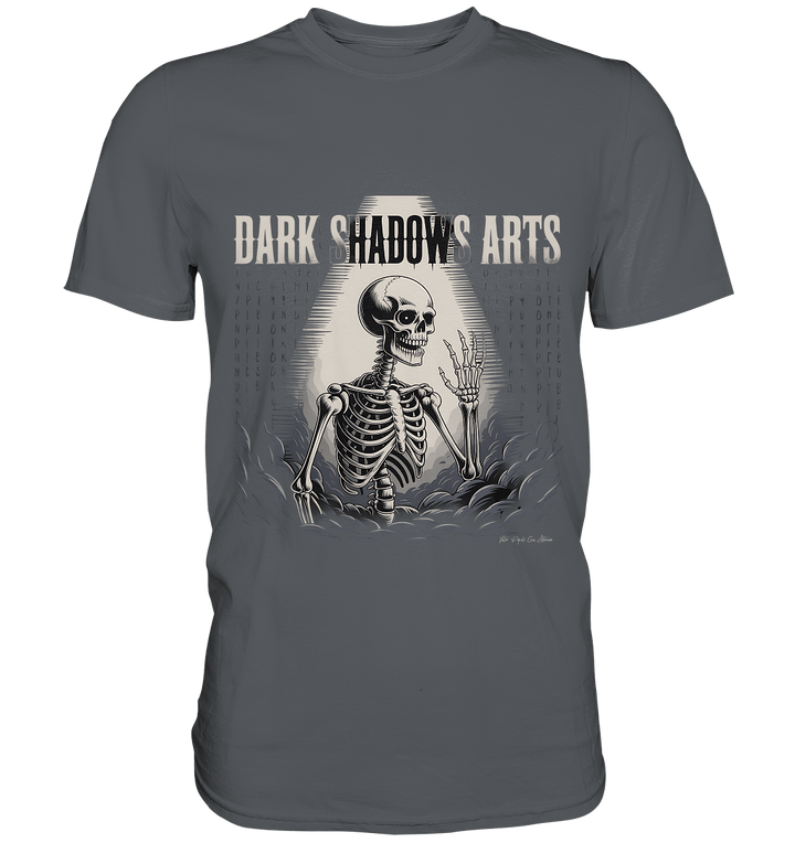 Defiant Bones – Erhobenes Skelett in mystischem Nebel - DSA - Premium Shirt | Unisex - Shirts | Dark Shadows Arts