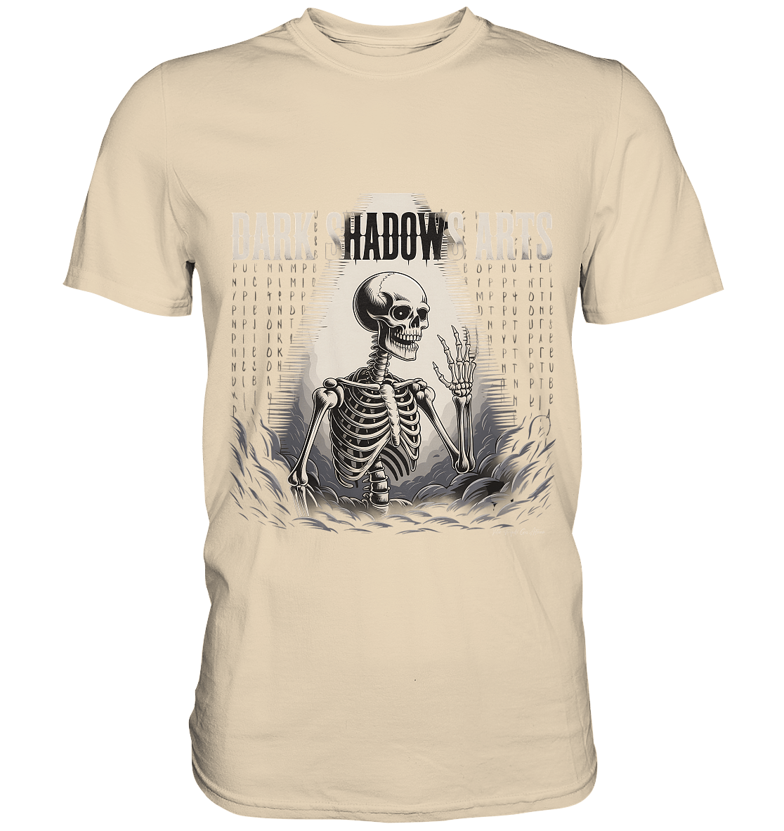 Defiant Bones – Erhobenes Skelett in mystischem Nebel - DSA - Premium Shirt | Unisex - Shirts | Dark Shadows Arts