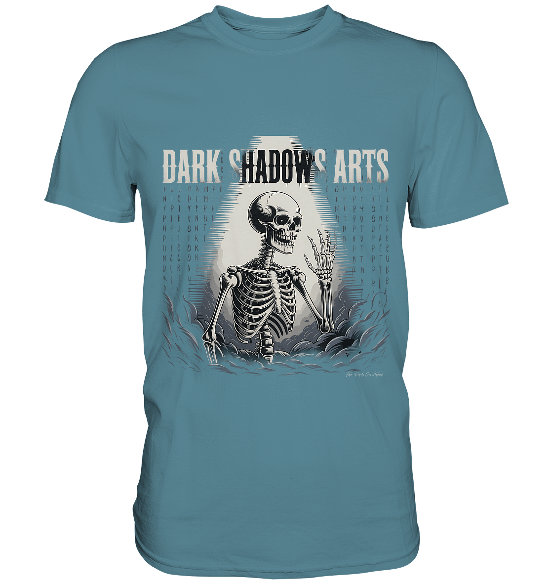 Defiant Bones – Erhobenes Skelett in mystischem Nebel - DSA - Premium Shirt | Unisex - Shirts | Dark Shadows Arts