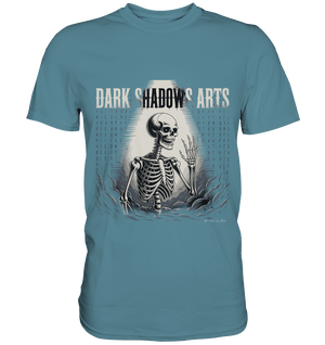 Defiant Bones – Erhobenes Skelett in mystischem Nebel - DSA - Premium Shirt | Unisex - Shirts | Dark Shadows Arts
