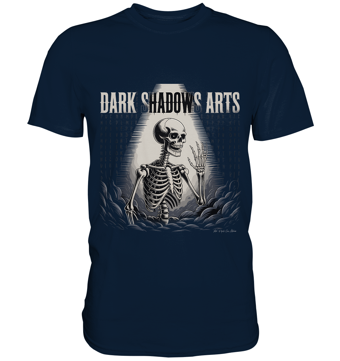 Defiant Bones – Erhobenes Skelett in mystischem Nebel - DSA - Premium Shirt | Unisex - Shirts | Dark Shadows Arts