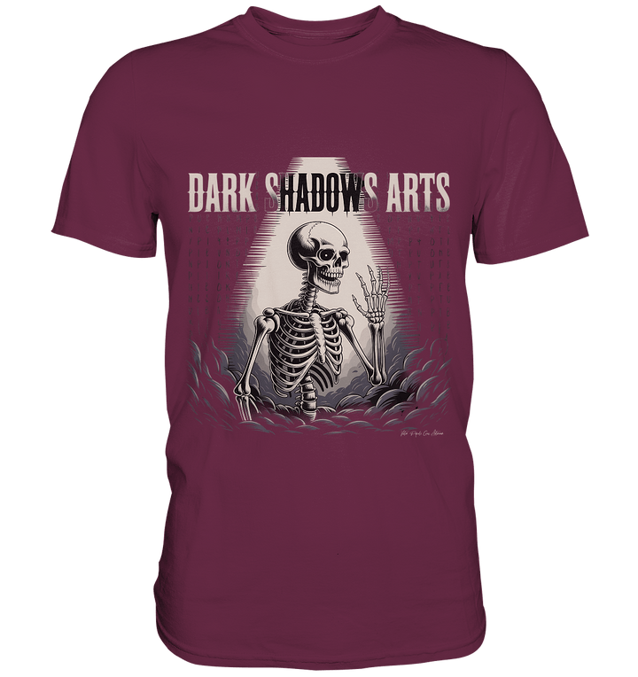 Defiant Bones – Erhobenes Skelett in mystischem Nebel - DSA - Premium Shirt | Unisex - Shirts | Dark Shadows Arts