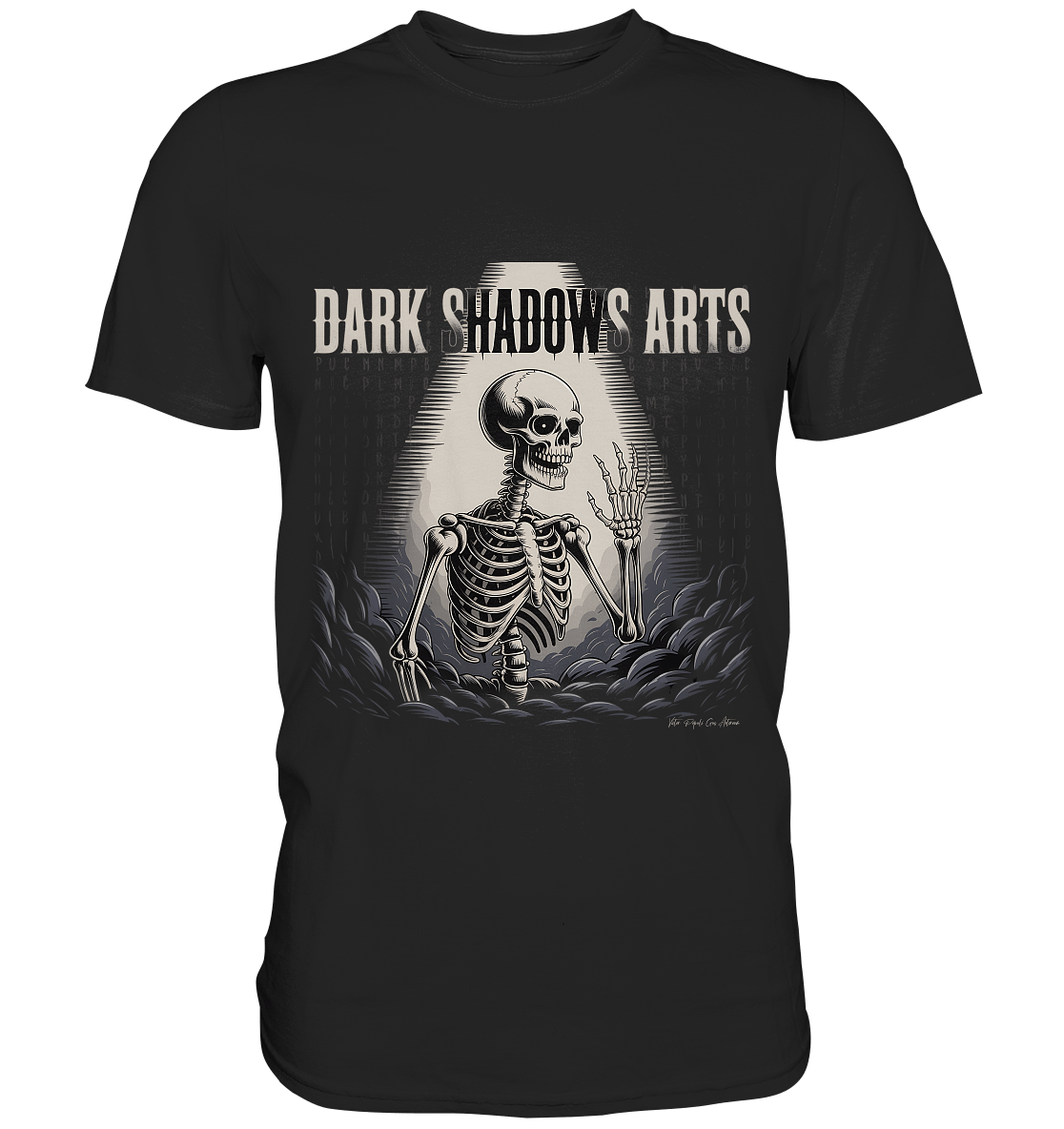 Defiant Bones – Erhobenes Skelett in mystischem Nebel - DSA - Premium Shirt | Unisex - Shirts | Dark Shadows Arts