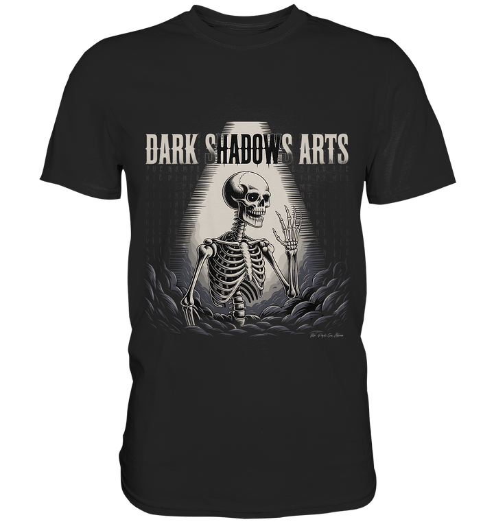 Defiant Bones – Erhobenes Skelett in mystischem Nebel - DSA - Premium Shirt | Unisex - Shirts | Dark Shadows Arts