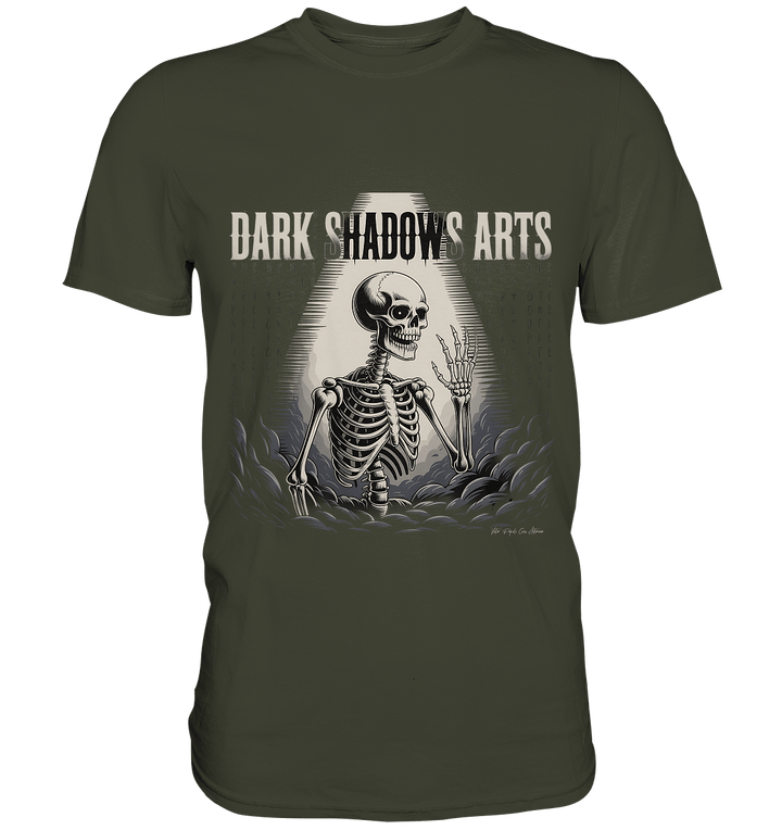 Defiant Bones – Erhobenes Skelett in mystischem Nebel - DSA - Premium Shirt | Unisex - Shirts | Dark Shadows Arts