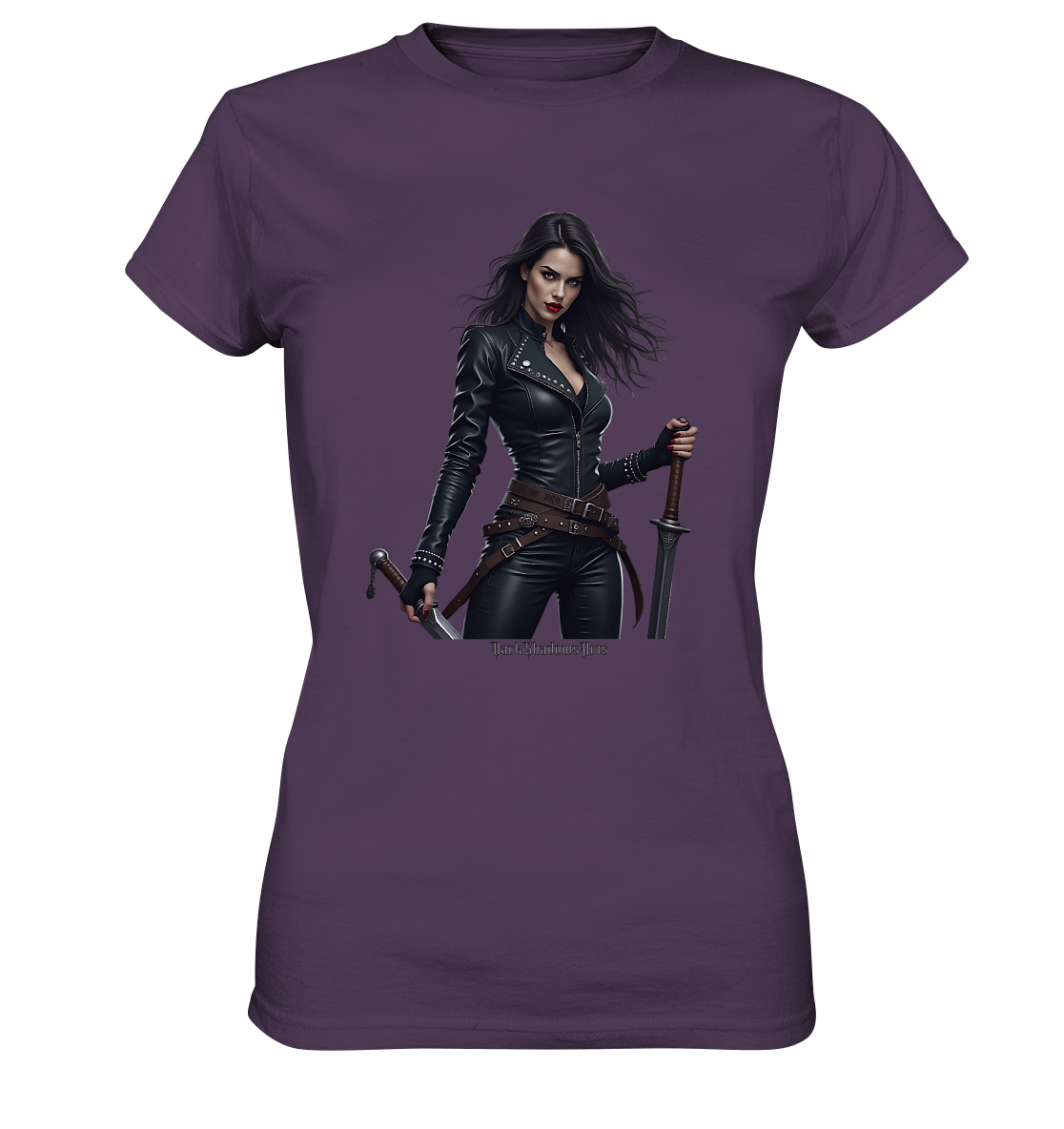 Dual Wielding Elegance Leather Clad Warrior - Ladies Premium Shirt | Lady - Shirts | Dark Shadows Arts