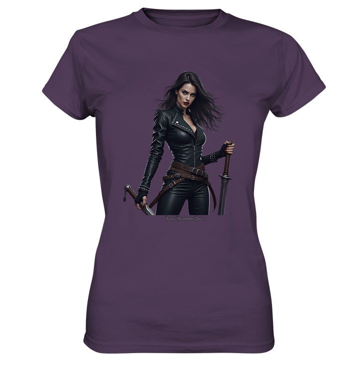 Dual Wielding Elegance Leather Clad Warrior - Ladies Premium Shirt | Lady - Shirts | Dark Shadows Arts