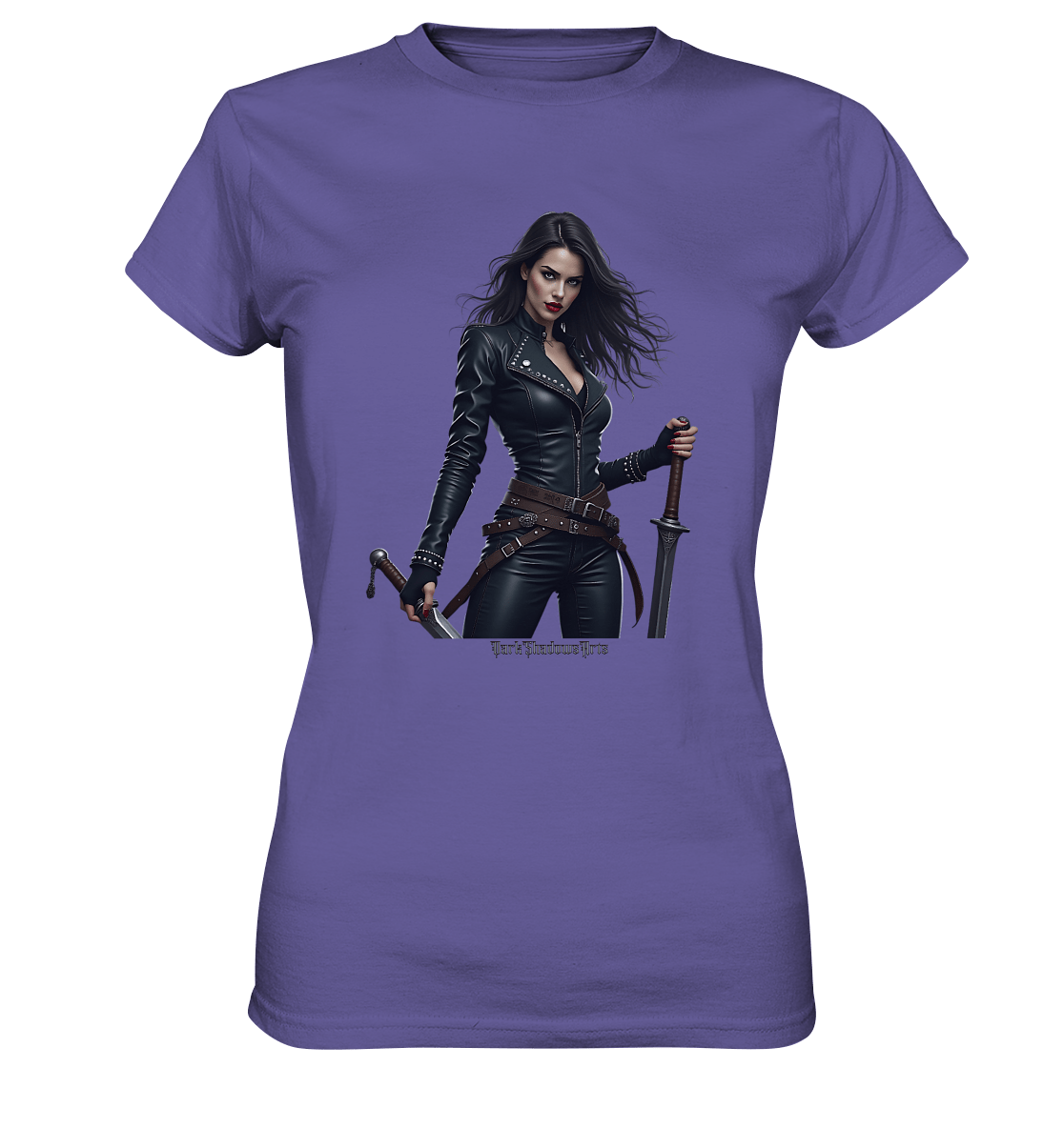 Dual Wielding Elegance Leather Clad Warrior - Ladies Premium Shirt | Lady - Shirts | Dark Shadows Arts