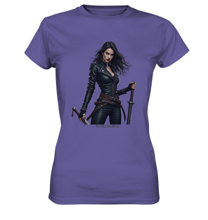 Dual Wielding Elegance Leather Clad Warrior - Ladies Premium Shirt | Lady - Shirts | Dark Shadows Arts