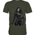 Dual Wielding Elegance Leather Clad Warrior - Premium Shirt | Unisex - Shirts | Dark Shadows Arts
