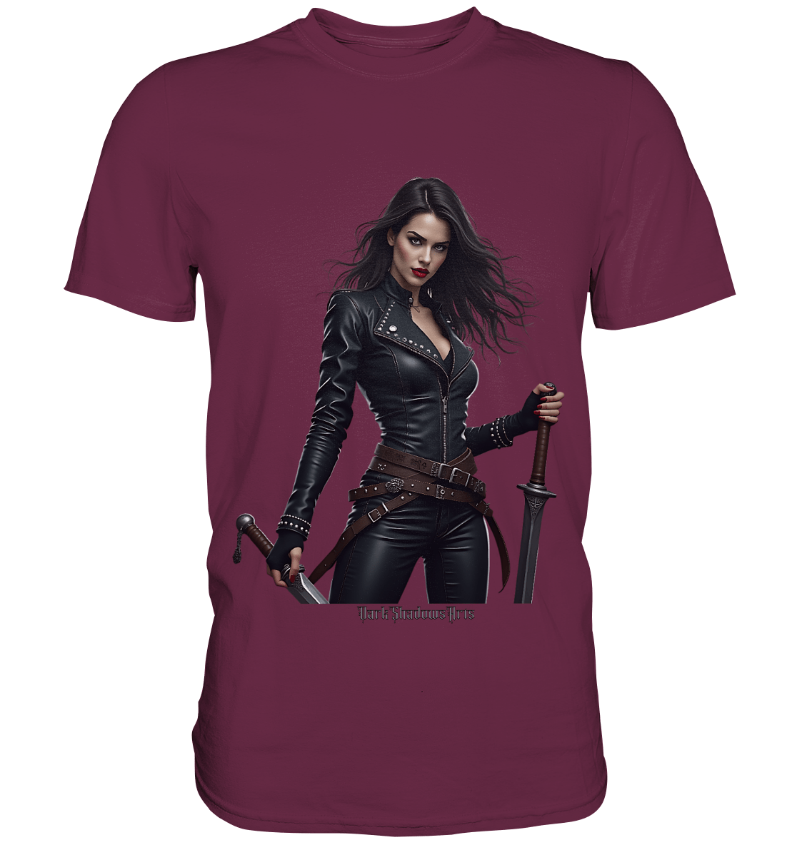 Dual Wielding Elegance Leather Clad Warrior - Premium Shirt | Unisex - Shirts | Dark Shadows Arts