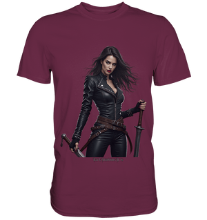 Dual Wielding Elegance Leather Clad Warrior - Premium Shirt | Unisex - Shirts | Dark Shadows Arts