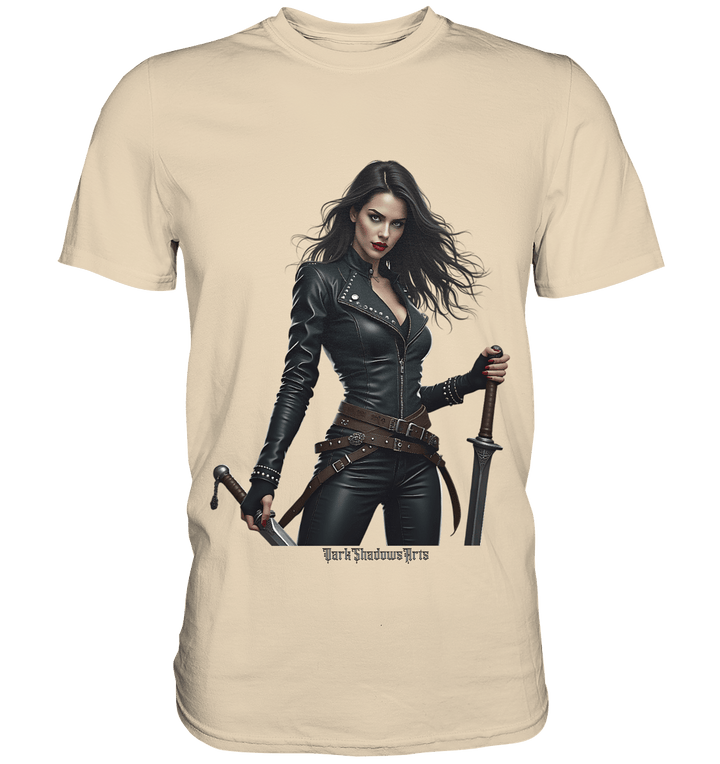 Dual Wielding Elegance Leather Clad Warrior - Premium Shirt | Unisex - Shirts | Dark Shadows Arts