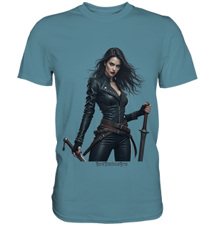 Dual Wielding Elegance Leather Clad Warrior - Premium Shirt | Unisex - Shirts | Dark Shadows Arts