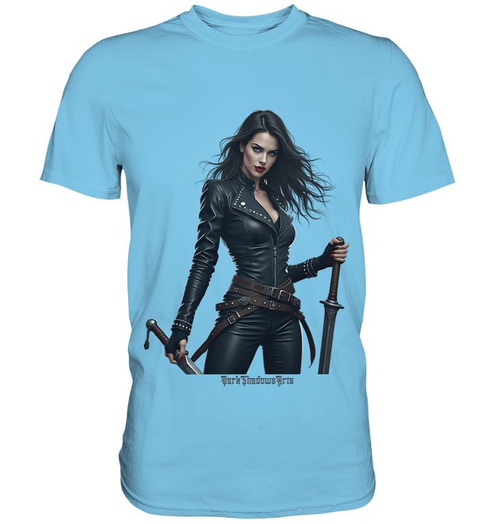Dual Wielding Elegance Leather Clad Warrior - Premium Shirt | Unisex - Shirts | Dark Shadows Arts