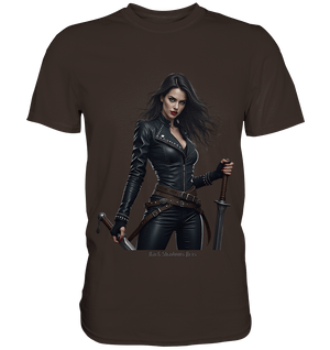 Dual Wielding Elegance Leather Clad Warrior - Premium Shirt | Unisex - Shirts | Dark Shadows Arts