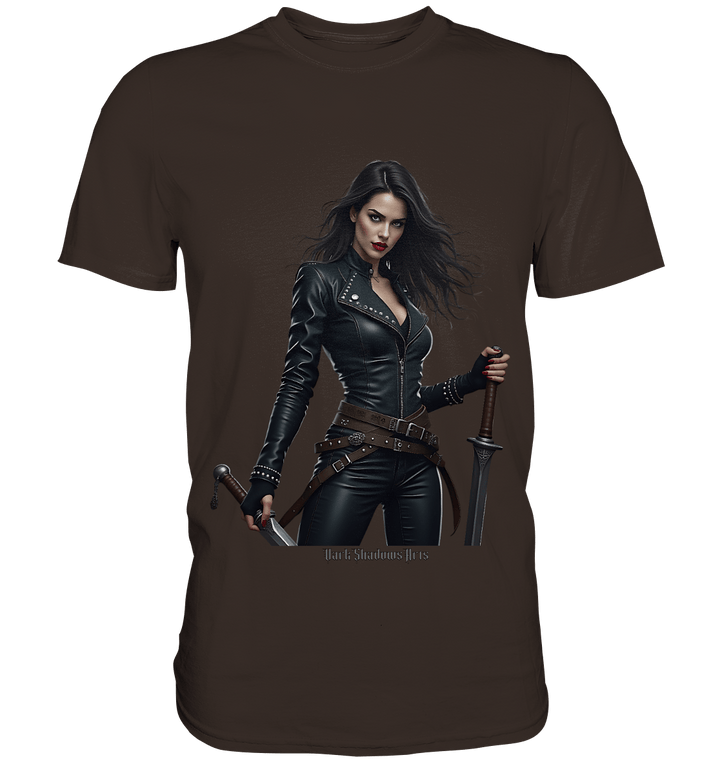 Dual Wielding Elegance Leather Clad Warrior - Premium Shirt | Unisex - Shirts | Dark Shadows Arts