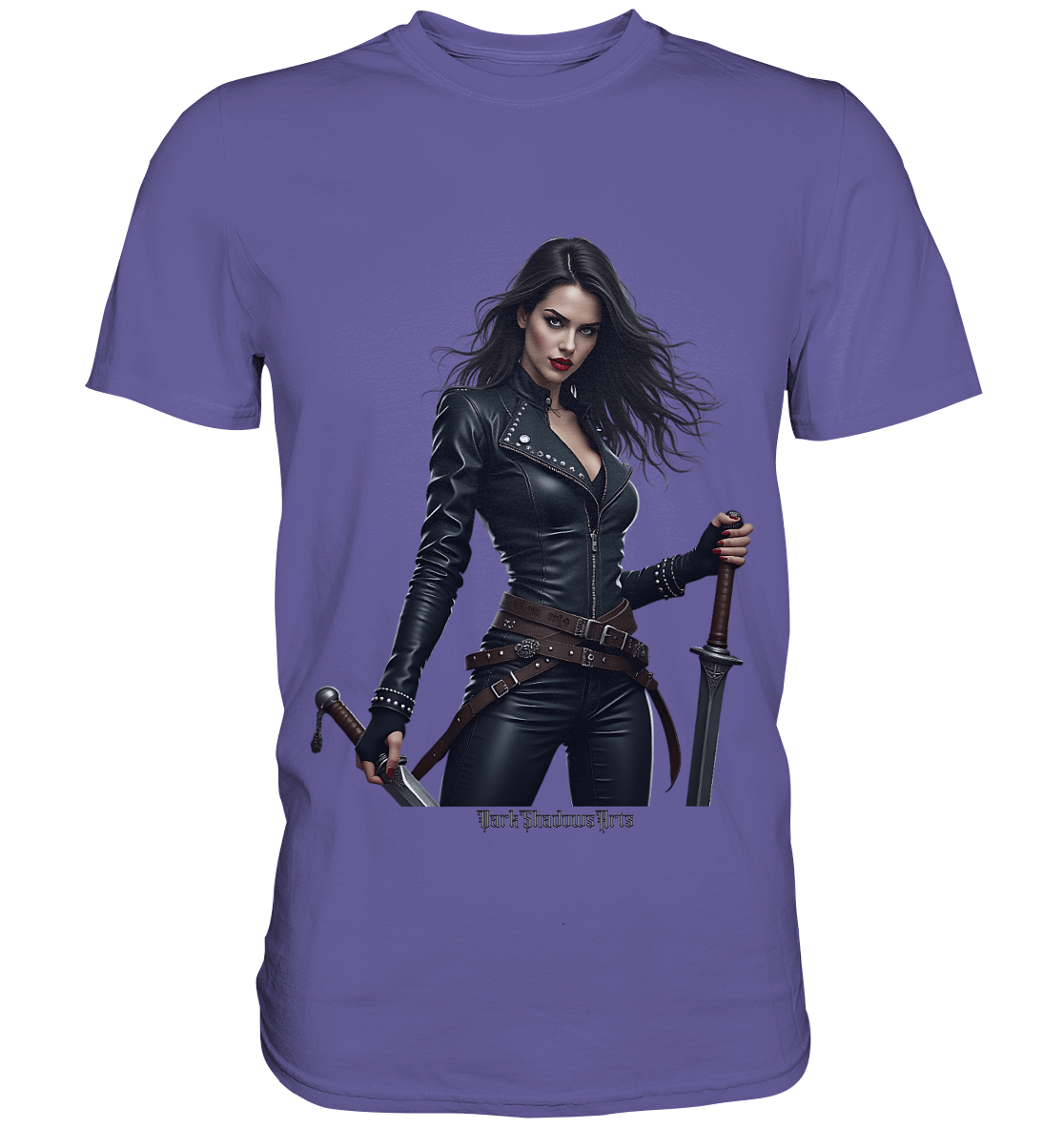 Dual Wielding Elegance Leather Clad Warrior - Premium Shirt | Unisex - Shirts | Dark Shadows Arts
