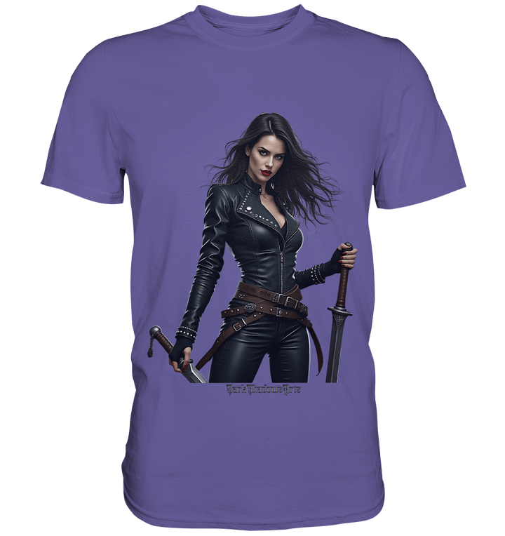 Dual Wielding Elegance Leather Clad Warrior - Premium Shirt | Unisex - Shirts | Dark Shadows Arts