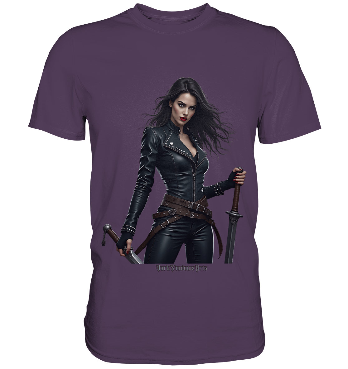 Dual Wielding Elegance Leather Clad Warrior - Premium Shirt | Unisex - Shirts | Dark Shadows Arts