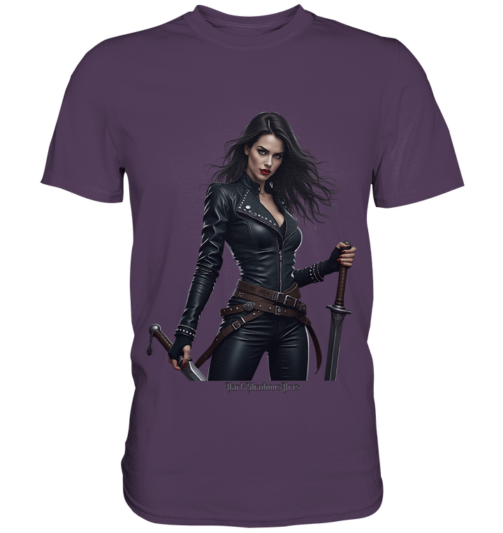 Dual Wielding Elegance Leather Clad Warrior - Premium Shirt | Unisex - Shirts | Dark Shadows Arts