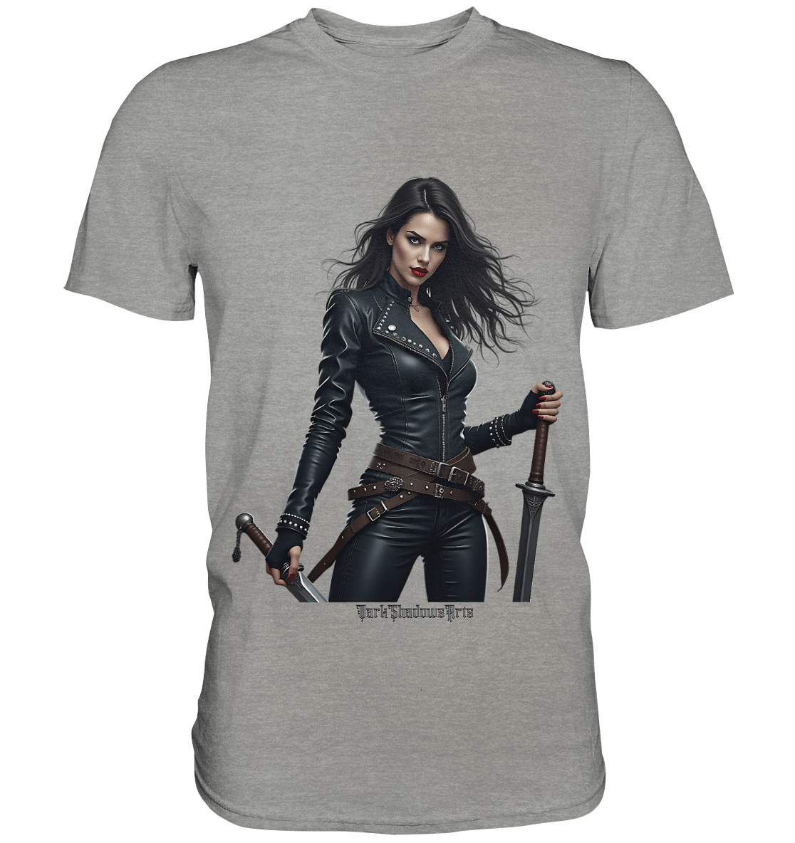 Dual Wielding Elegance Leather Clad Warrior - Premium Shirt | Unisex - Shirts | Dark Shadows Arts
