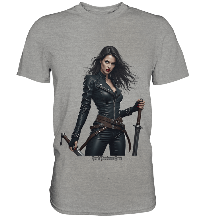 Dual Wielding Elegance Leather Clad Warrior - Premium Shirt | Unisex - Shirts | Dark Shadows Arts