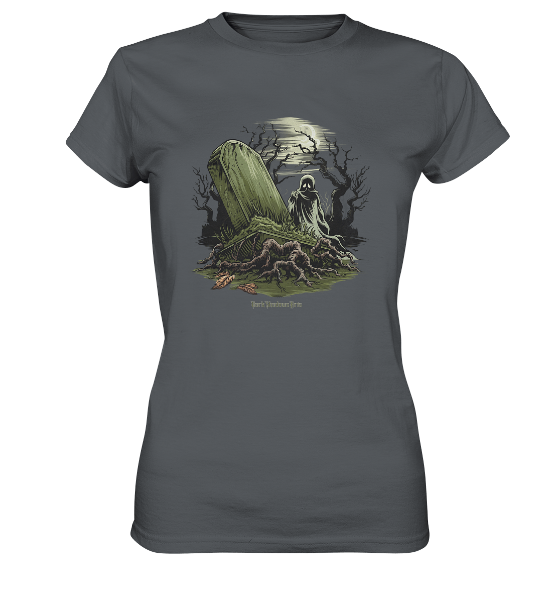 Düsterer Friedhof bei Nacht - Geist vor verfallenem Grabstein in mystischer Atmosphäre - Ladies Premium Shirt | Lady - Shirts | Dark Shadows Arts