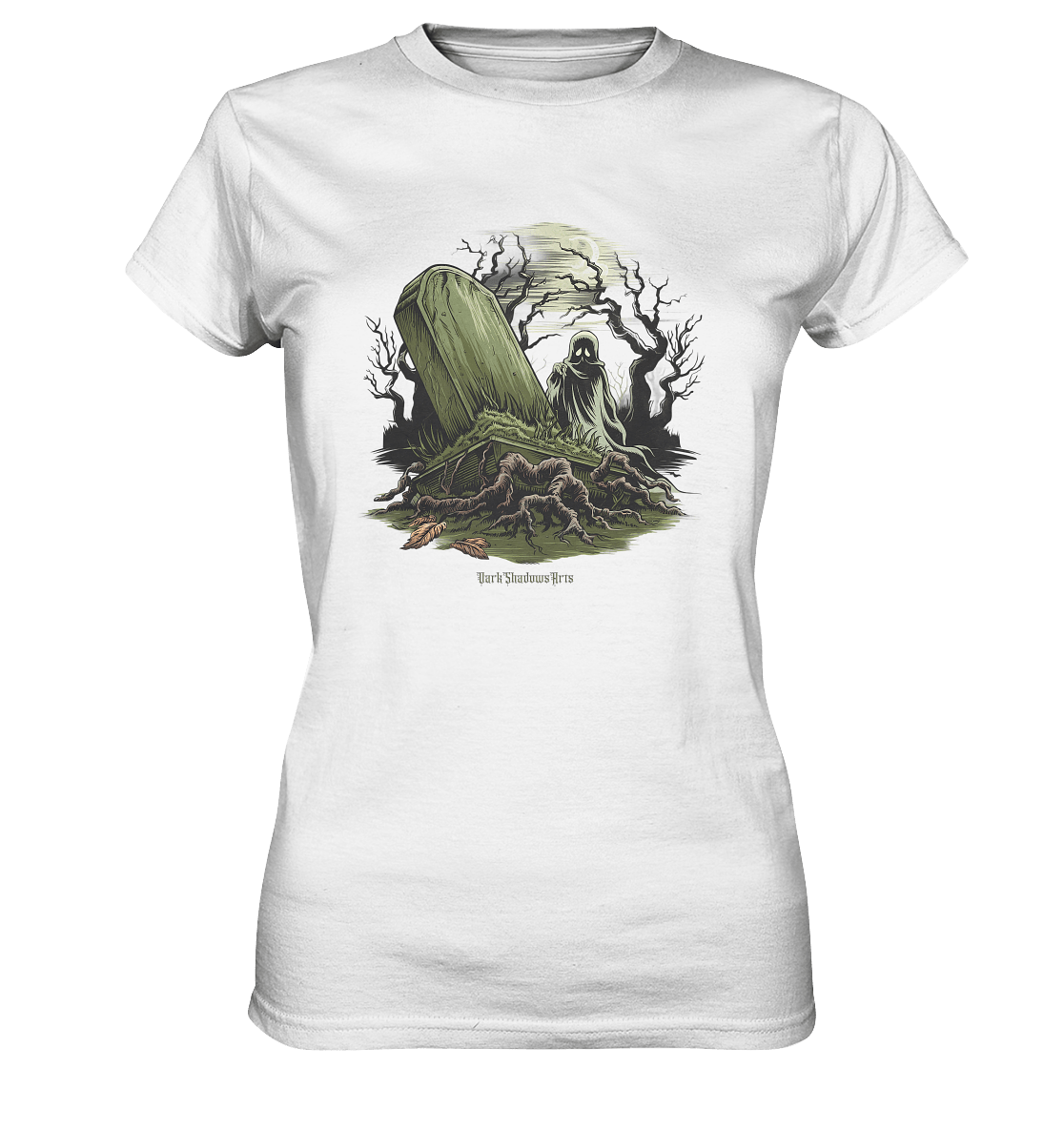 Düsterer Friedhof bei Nacht - Geist vor verfallenem Grabstein in mystischer Atmosphäre - Ladies Premium Shirt | Lady - Shirts | Dark Shadows Arts
